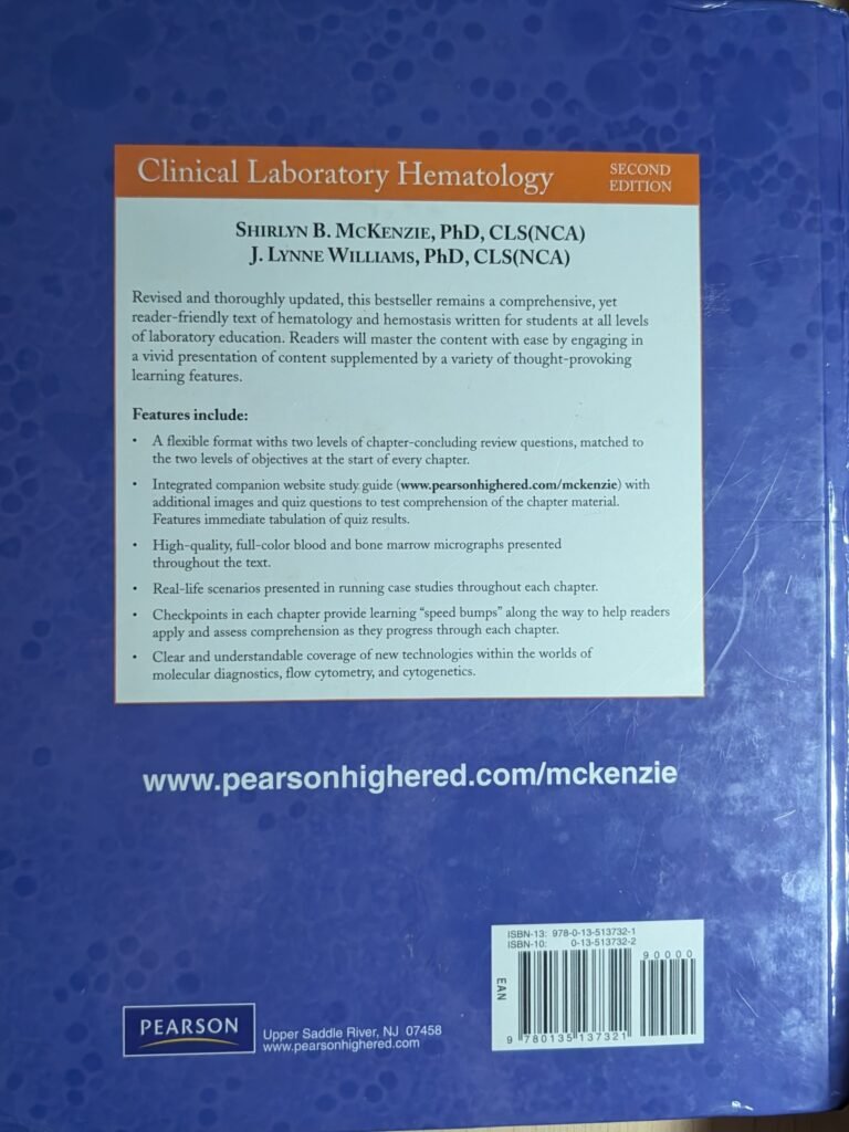 Clinical Laboratory Hematology Textbook, Back