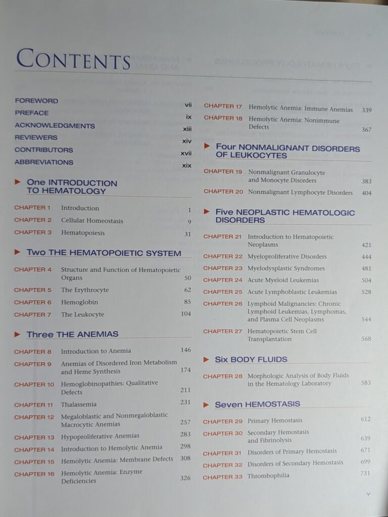 Clinical Laboratory Hematology Textbook, Table of Contents