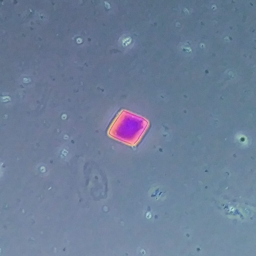 Uric Acid Crystals, Diamond/Rhomboid Form (Polarized)
